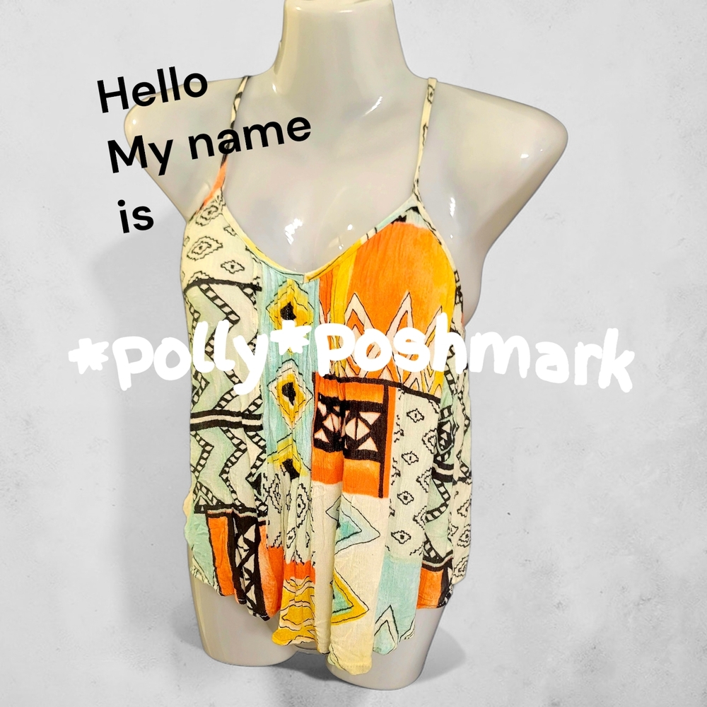 Billabong Size Small Orange Multi Tribal Print Spaghetti Strap Cami